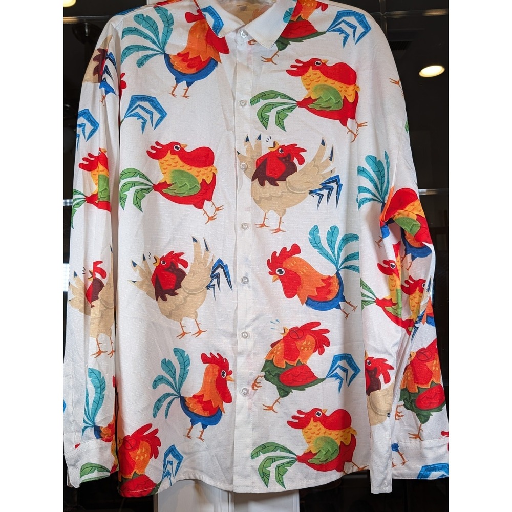 Joy Comer button-up Long Sleeve Shirt Hawaiian Rooster 5XL Novelty
